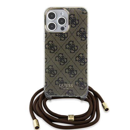 Hoes voor Apple iPhone 15 Pro, Guess, Crossbody Cord 4G Print, Bruin