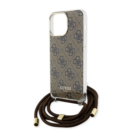 Hoes voor Apple iPhone 15 Pro, Guess, Crossbody Cord 4G Print, Bruin