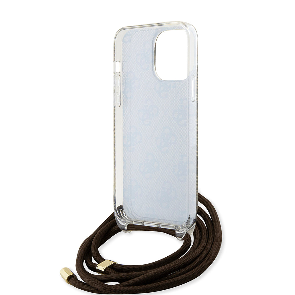 Hoes voor Apple iPhone 15 Pro, Guess, Crossbody Cord 4G Print, Bruin