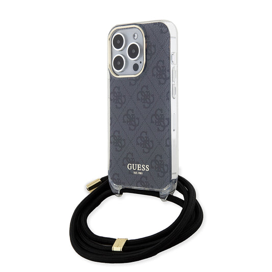 Hoes voor Apple iPhone 15 Pro, Guess, Crossbody Cord 4G Print, Zwart