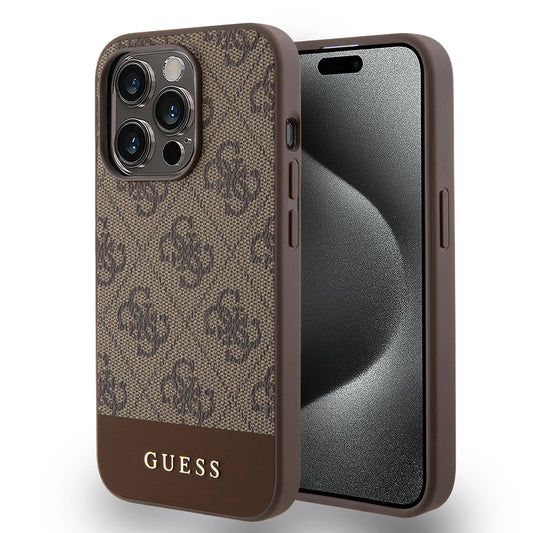Hoes voor Apple iPhone 15 Pro, Guess, 4G Stripe, Bruin