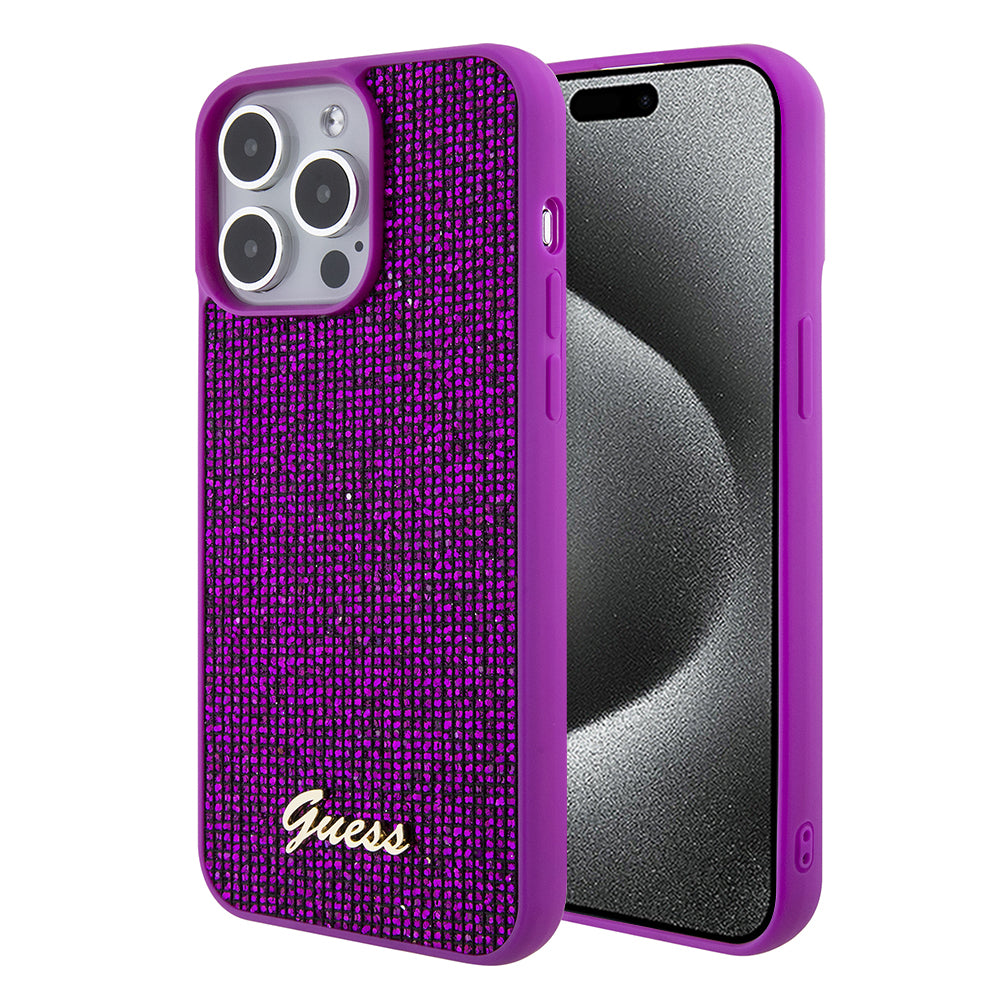 Hoes voor Apple iPhone 15 Pro, Guess, Disco Metal Script, Fuchsia
