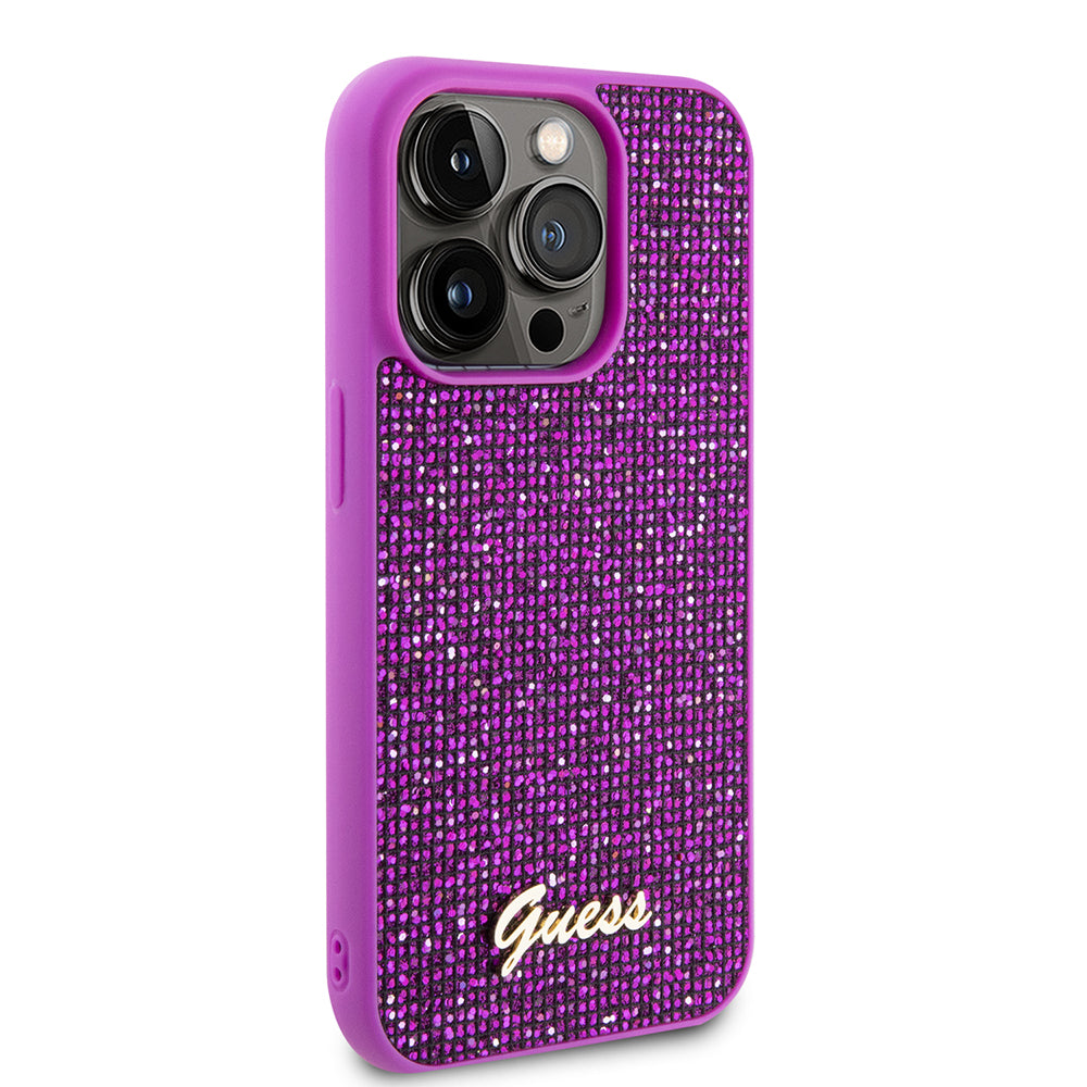 Hoes voor Apple iPhone 15 Pro, Guess, Disco Metal Script, Fuchsia