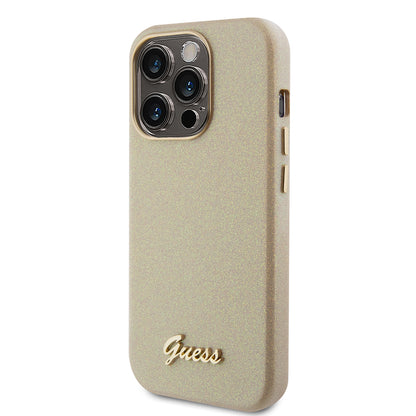 Case for Apple iPhone 15 Pro, Guess, Glitter Glossy Script, Beige