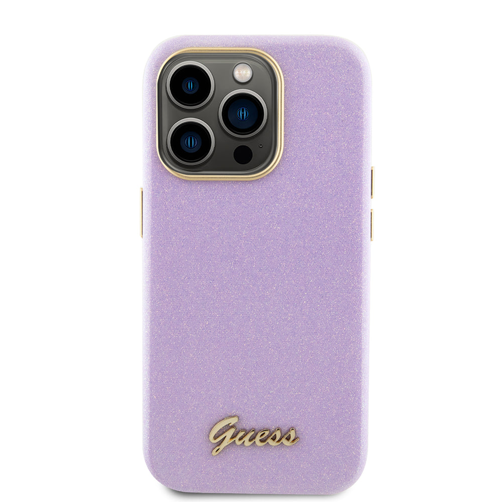 Hoes voor Apple iPhone 15 Pro, Guess, Glitter Glossy Script, Lichtpaars