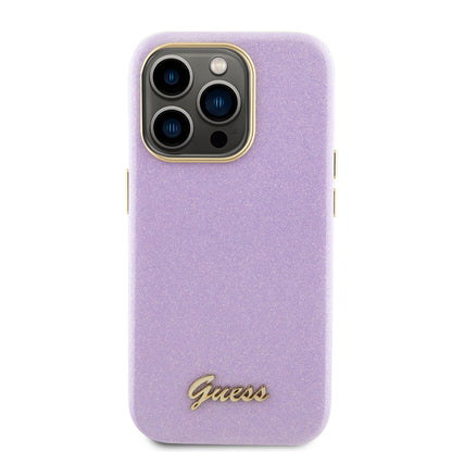 Hoes voor Apple iPhone 15 Pro, Guess, Glitter Glossy Script, Lichtpaars