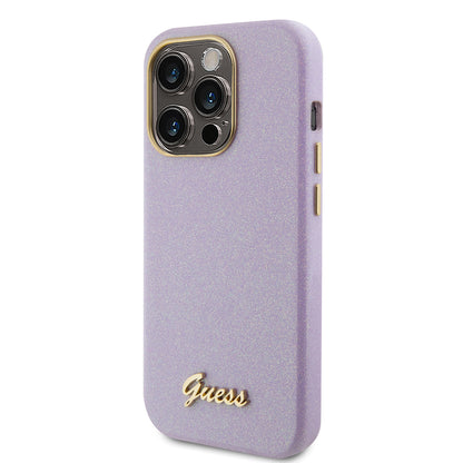 Hoes voor Apple iPhone 15 Pro, Guess, Glitter Glossy Script, Lichtpaars