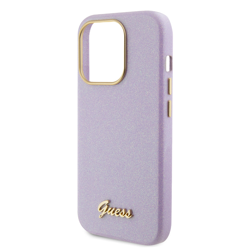 Hoes voor Apple iPhone 15 Pro, Guess, Glitter Glossy Script, Lichtpaars