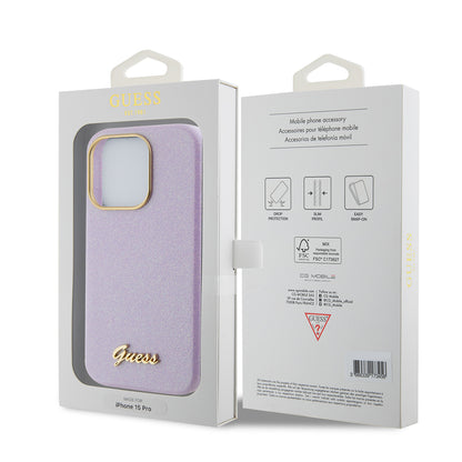 Hoes voor Apple iPhone 15 Pro, Guess, Glitter Glossy Script, Lichtpaars