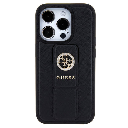 Case for Apple iPhone 15 Pro, Guess, Grip Stand 4G Saffiano Strass, Black
