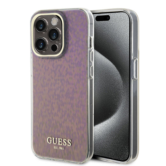 Hoes voor Apple iPhone 15 Pro, Guess, IML Faceted Mirror Disco Iridescent, Roze