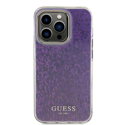 Hoes voor Apple iPhone 15 Pro, Guess, IML Faceted Mirror Disco Iridescent, Roze