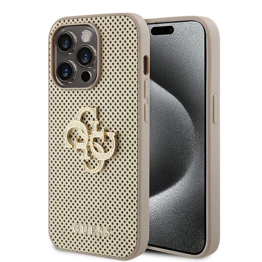 Hoes voor Apple iPhone 15 Pro, Guess, Perforated 4G, Goudkleurig