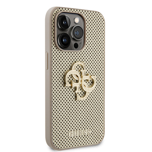 Hoes voor Apple iPhone 15 Pro, Guess, Perforated 4G, Goudkleurig