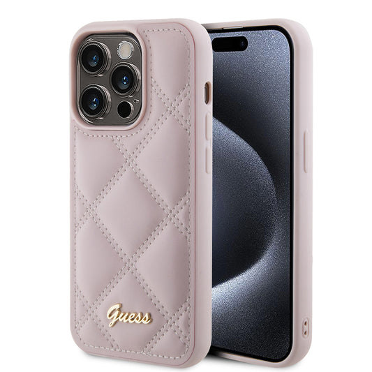 Hoes voor Apple iPhone 15 Pro, Guess, Quilted Metal Logo, Roze