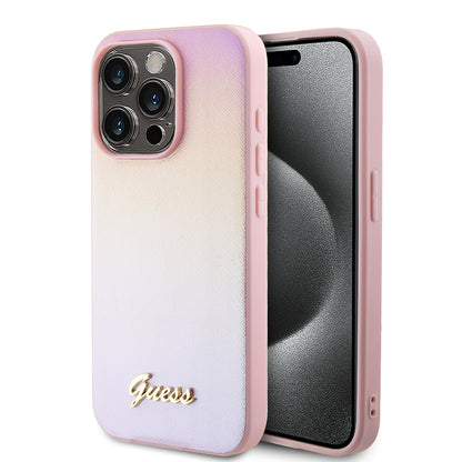 Hoes voor Apple iPhone 15 Pro, Guess, Saffiano Iridescent Script, Roze