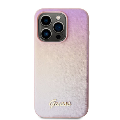 Hoes voor Apple iPhone 15 Pro, Guess, Saffiano Iridescent Script, Roze