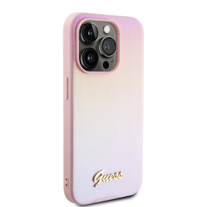 Hoes voor Apple iPhone 15 Pro, Guess, Saffiano Iridescent Script, Roze