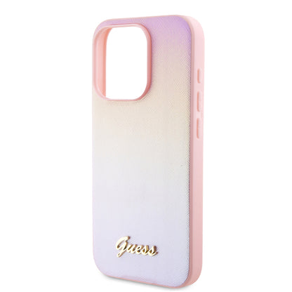 Hoes voor Apple iPhone 15 Pro, Guess, Saffiano Iridescent Script, Roze
