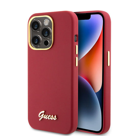 Hoes voor Apple iPhone 15 Pro, Guess, Script Metal Logo & Frame, Roze