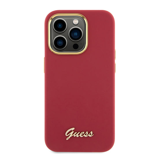 Hoes voor Apple iPhone 15 Pro, Guess, Script Metal Logo & Frame, Roze