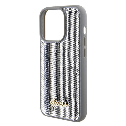 Hoes voor Apple iPhone 15 Pro, Guess, Sequin Script Metal, Zilverkleurig