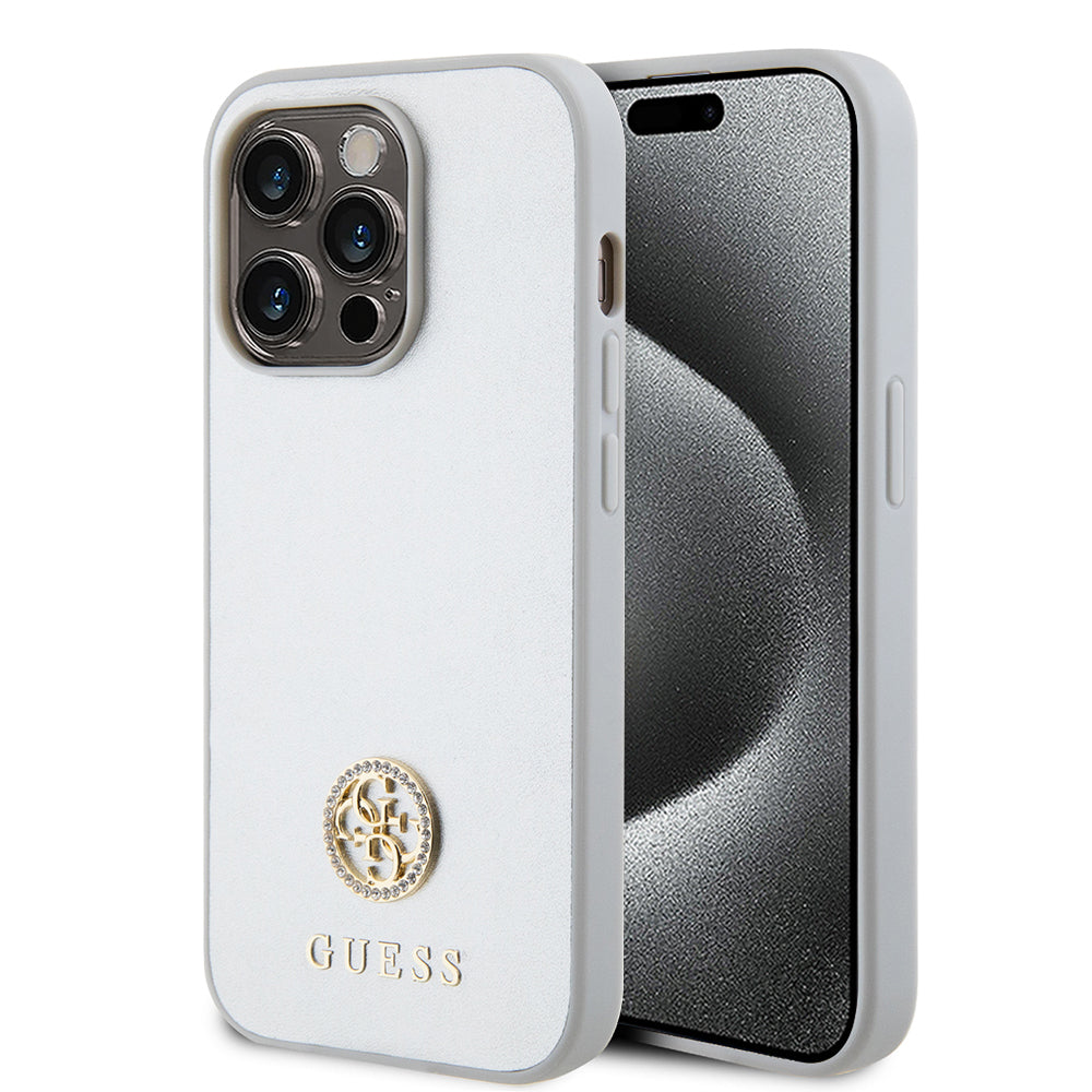 Hoes voor Apple iPhone 15 Pro, Guess, Strass Metal Logo, Zilverkleurig