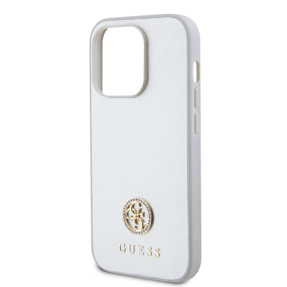 Hoes voor Apple iPhone 15 Pro, Guess, Strass Metal Logo, Zilverkleurig
