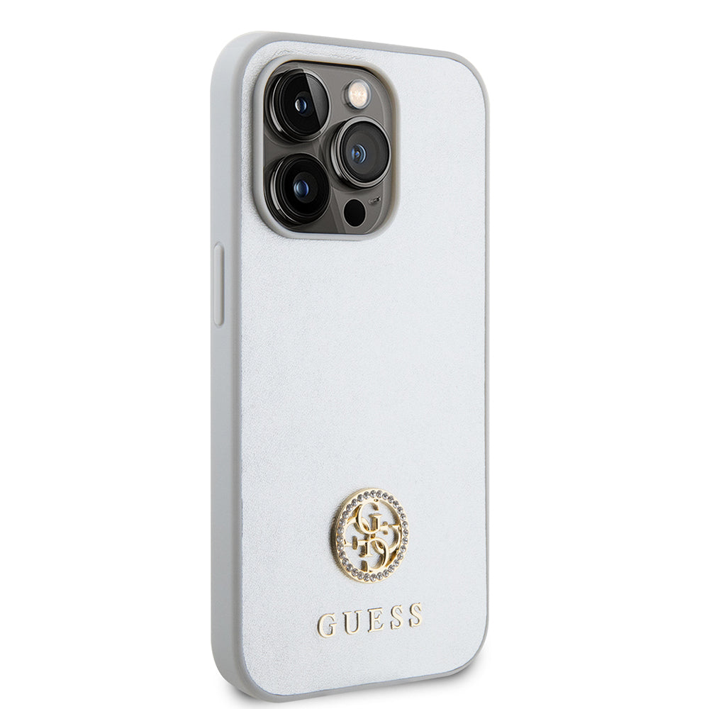 Hoes voor Apple iPhone 15 Pro, Guess, Strass Metal Logo, Zilverkleurig