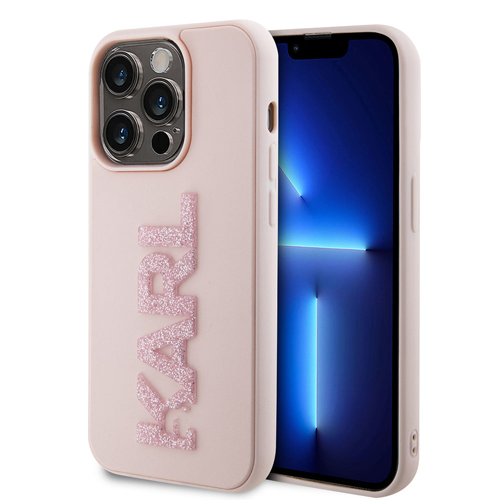 Hoes voor Apple iPhone 15 Pro, Karl Lagerfeld, 3D Rubber Glitter Logo Karl, Roze