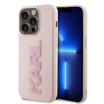 Hoes voor Apple iPhone 15 Pro, Karl Lagerfeld, 3D Rubber Glitter Logo Karl, Roze