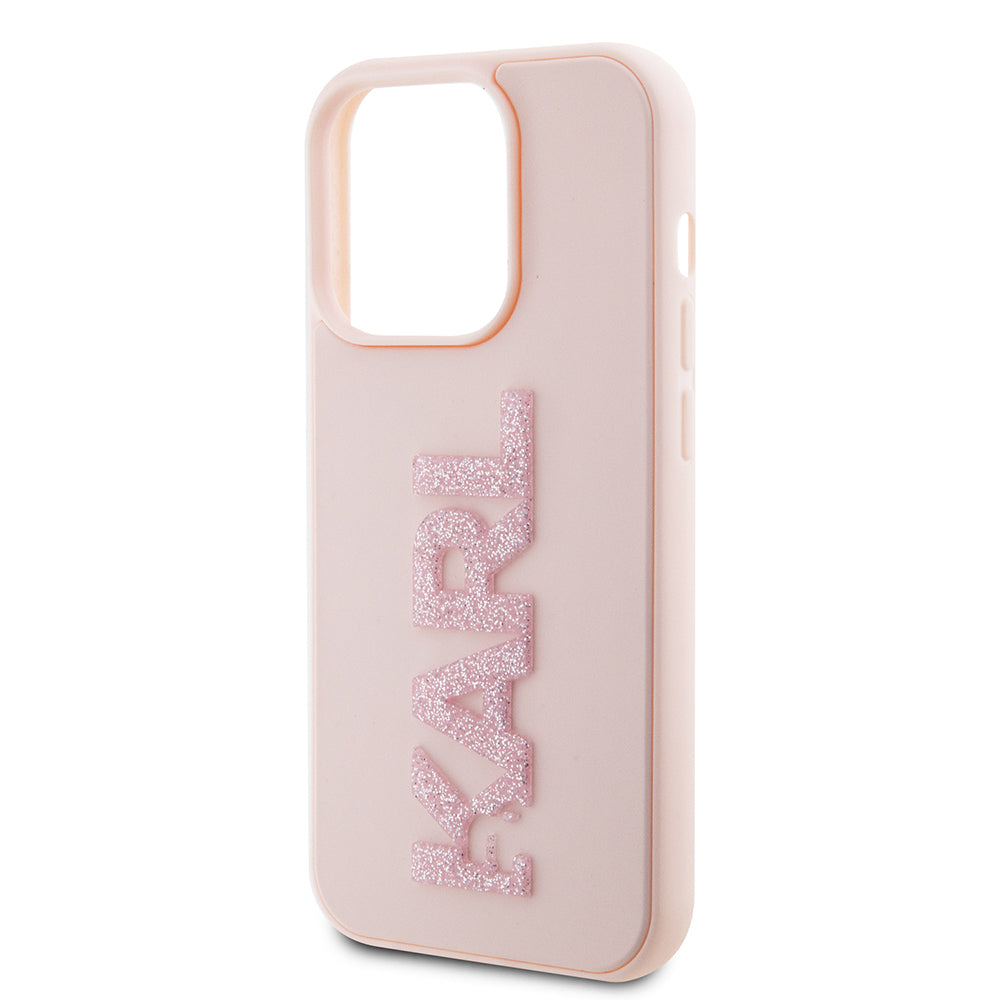 Hoes voor Apple iPhone 15 Pro, Karl Lagerfeld, 3D Rubber Glitter Logo Karl, Roze