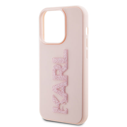 Hoes voor Apple iPhone 15 Pro, Karl Lagerfeld, 3D Rubber Glitter Logo Karl, Roze