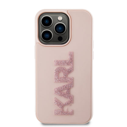 Hoes voor Apple iPhone 15 Pro, Karl Lagerfeld, 3D Rubber Glitter Logo Karl, Roze