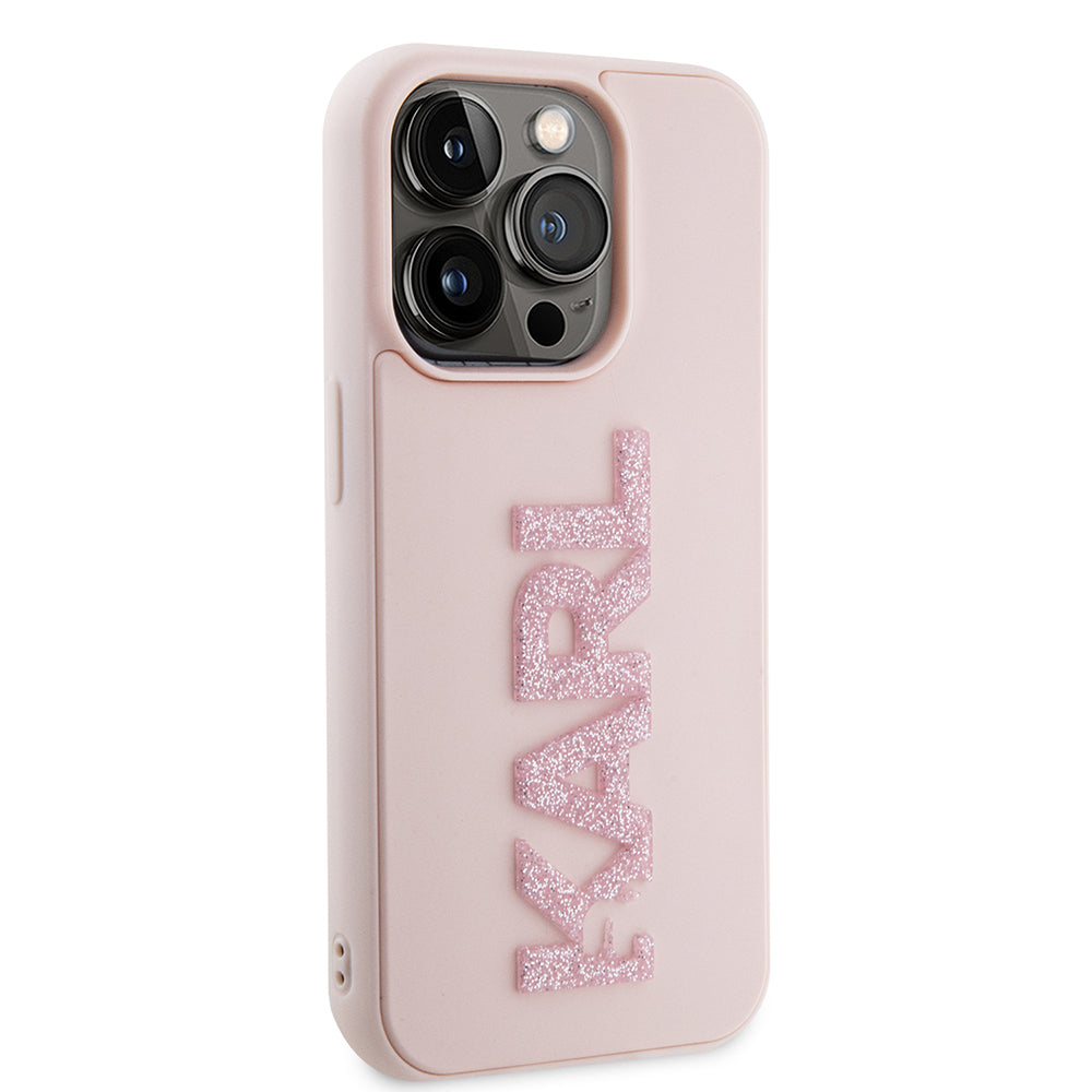 Hoes voor Apple iPhone 15 Pro, Karl Lagerfeld, 3D Rubber Glitter Logo Karl, Roze