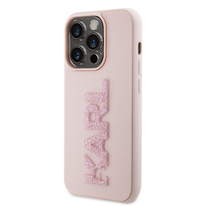 Hoes voor Apple iPhone 15 Pro, Karl Lagerfeld, 3D Rubber Glitter Logo Karl, Roze