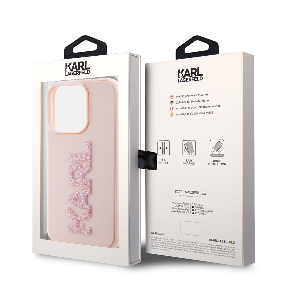 Hoes voor Apple iPhone 15 Pro, Karl Lagerfeld, 3D Rubber Glitter Logo Karl, Roze