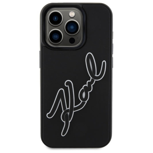 Hoes voor Apple iPhone 15 Pro, Karl Lagerfeld, 3D Rubber Signature, Zwart