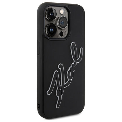 Hoes voor Apple iPhone 15 Pro, Karl Lagerfeld, 3D Rubber Signature, Zwart