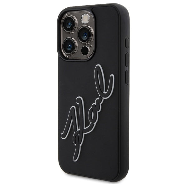 Hoes voor Apple iPhone 15 Pro, Karl Lagerfeld, 3D Rubber Signature, Zwart