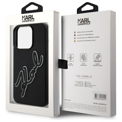 Hoes voor Apple iPhone 15 Pro, Karl Lagerfeld, 3D Rubber Signature, Zwart