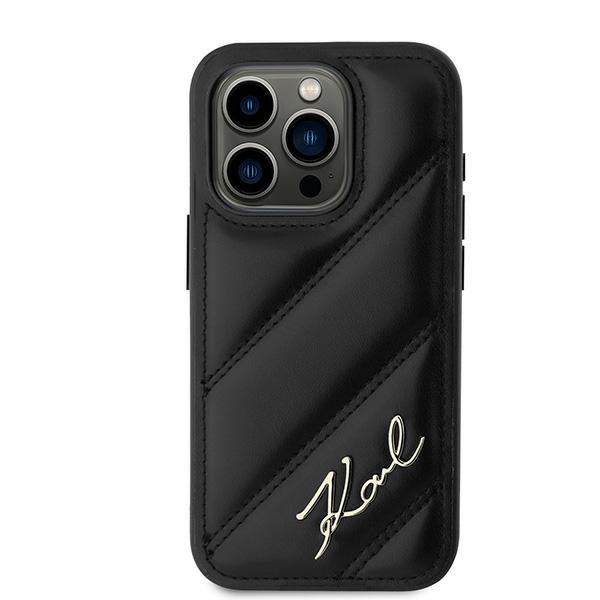 Hoes voor Apple iPhone 15 Pro, Karl Lagerfeld, Diagonal Quilted Script, Zwart