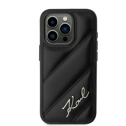 Hoes voor Apple iPhone 15 Pro, Karl Lagerfeld, Diagonal Quilted Script, Zwart