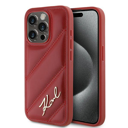 Hoes voor Apple iPhone 15 Pro, Karl Lagerfeld, Diagonal Quilted Script, Roze