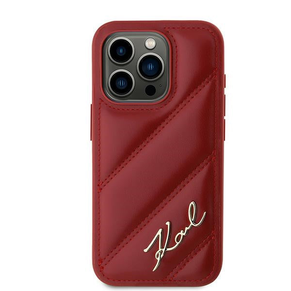 Hoes voor Apple iPhone 15 Pro, Karl Lagerfeld, Diagonal Quilted Script, Roze