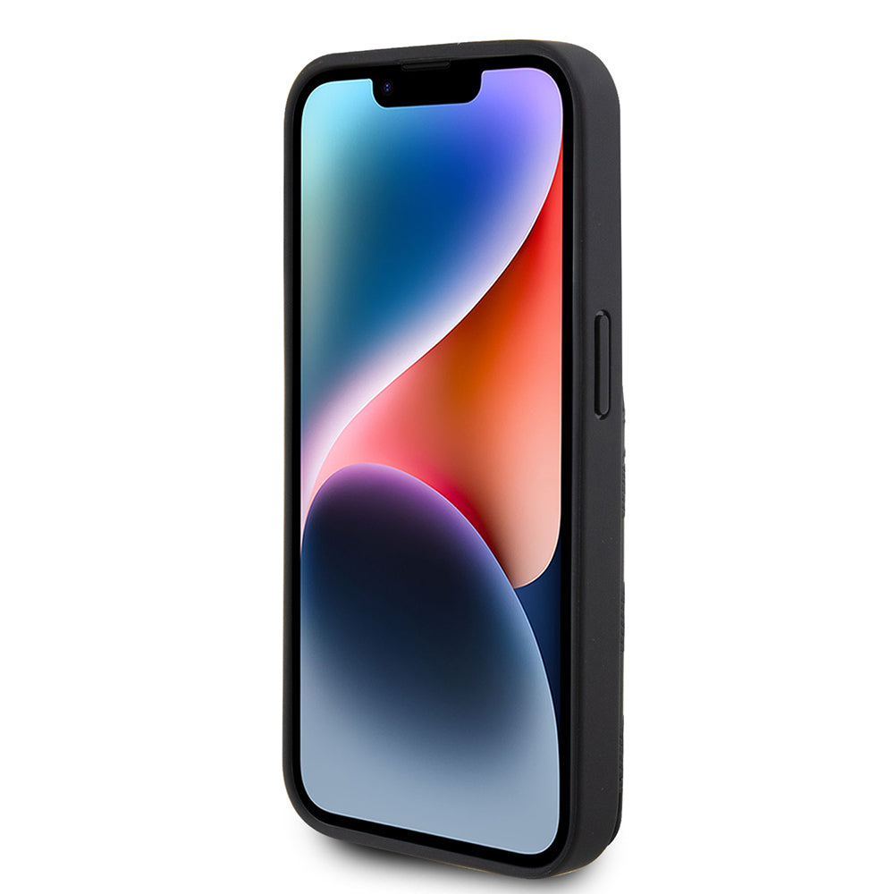 Hoes voor Apple iPhone 15 Pro, Karl Lagerfeld, Saffiano Cardslots en Stand Monogram Choupette, Zwart