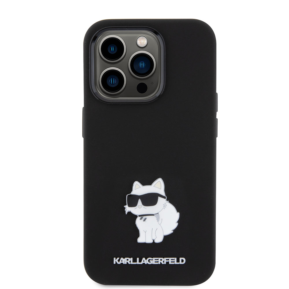 Hoes voor Apple iPhone 15 Pro, Karl Lagerfeld, Silicone Choupette Metal, Zwart