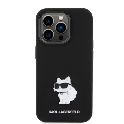 Hoes voor Apple iPhone 15 Pro, Karl Lagerfeld, Silicone Choupette Metal, Zwart