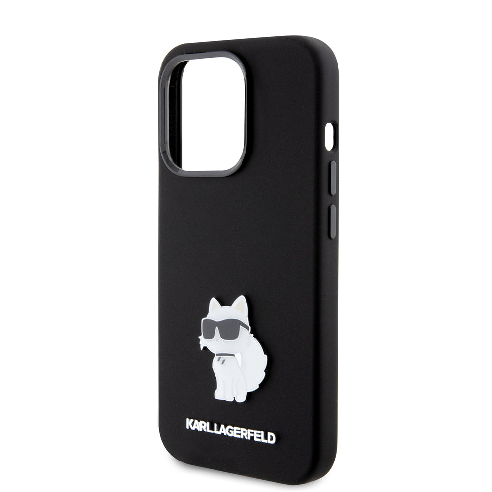 Hoes voor Apple iPhone 15 Pro, Karl Lagerfeld, Silicone Choupette Metal, Zwart