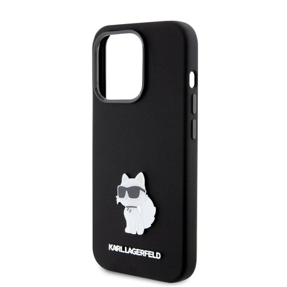 Hoes voor Apple iPhone 15 Pro, Karl Lagerfeld, Silicone Choupette Metal, Zwart